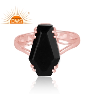 Latest Design Sterling Silver Rose Gold Plated <b>Black</b> <b>Onyx</b> Gemstone Coffin Design Split Band <b>Ring</b> Custom Jewelry Manufacturer - Product Image 2