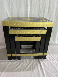 Handmade Black Gold Decorative Nightstand With 2 Drawers Traditional Ethnic Bedroom Furniture Side Table Nighstand - Product Image 5