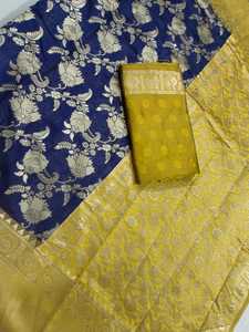 Banarasi-ropa de seda suave con tejido para mujer, Saree con borde tejido pesado y blusa elegante, estilo étnico - Product Image 4