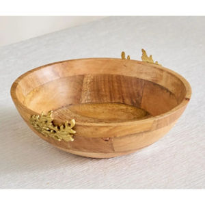 Bol de service décoratif Décoration intérieure Ustensiles de cuisine Serveur Design attrayant Bol de service alimentaire en bois naturel Pièce maîtresse Bol - Product Image 1