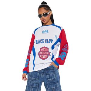 Camiseta holgada de manga larga de estilo retro para mujer, Camiseta estampada con bloque de color de explosiones transfronterizas para mujer - Product Image 1