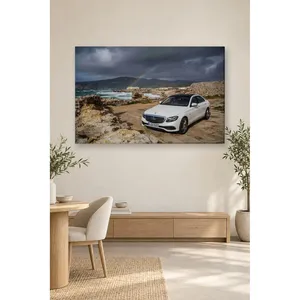 Impression sur toile d'un berline Mercedes blanche de Fida sous un arc-en-ciel - Product Image 5