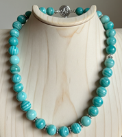 Collier en perles d'Amazonite naturelle, perles rondes, fermoir doré, bijoux bohèmes pour femmes, pierres précieuses de guérison, cadeau