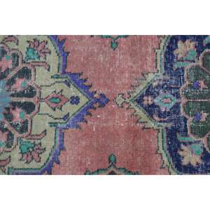 Alfombra Turca de 2,6x12,8 pies, Alfombra Vintage Tipo Runner, Alfombra de Lana con Camuflaje Rosa y Azul - Product Image 5