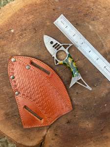 Couteau de chasse en acier damas de qualité bricolage populaire Raison poignée Skinner couteau gaine en cuir personnalisation OEM prise en charge - Product Image 5