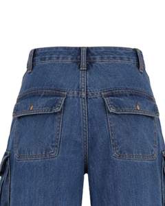 Pantalon cargo en jean à taille haute et jambes larges pour femmes, fabriqué sur mesure, bleu clair délavé, multi-poches, streetwear, décontracté, tendance - Product Image 5