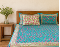Turquoise bleu rose Floral reine-taille ensemble de literie 100% coton classique décor vibrant taies d'oreiller assorties Textile écologique