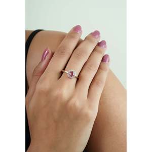 14K <b>Gold</b> Pear Cut Pink <b>Sapphire</b> Diamond Halo <b>Ring</b> Rhodium Plated Luxury Women's Anniversary Jewelry - Product Image 2