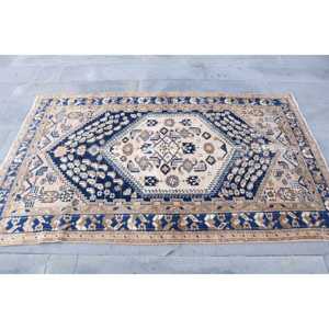 Alfombra Turca Vintage, Alfombra de 4.2x6.46 pies, Alfombra con Borde Azul - Product Image 4