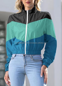 เสื้อกันลมผู้หญิงน้ำหนักเบากันน้ำมีซิปเสื้อแจ็คเก็ตกีฬาแขนยาวเสื้อสีบล็อกฤดูใบไม้ร่วงลำลองสำหรับวิ่งจ๊อกกิ้ง - Product Image 3