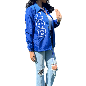 Zeta Phi Beta letra griega señoras corte chaqueta Negro Azul nailon cortavientos con bordado ligero griego vida ropa - Product Image 6