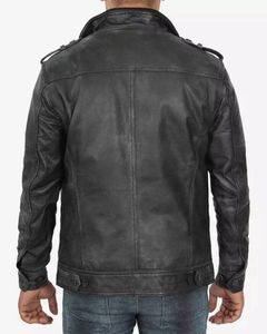 Veste en cuir noir de style motard pour homme - Product Image 3
