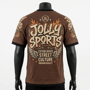 เสื้อยืดคอตตอนพรีเมียม 220 GSM สีน้ำตาล พิมพ์ลายกราฟิกทั่วตัว สไตล์สตรีทแวร์ รับสกรีนโลโก้ เสื้อยืดแขนสองชั้น - Product Image 4