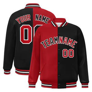 Veste universitaire pour hommes avec broderie personnalisée en chenille Veste de baseball noire et blanche à col montant et vente en gros - Product Image 2