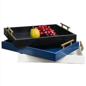 Plateau en bois MDF au design élégant Offre Spéciale et 4 sous-verres avec poignées en métal Table basse Plateau en bois de couleur bleue Nouveau design - Product Image 3