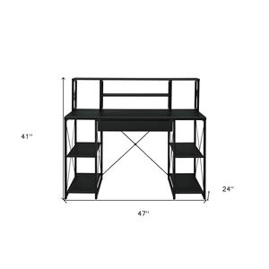 Bureau d'ordinateur simple HMS 47 pouces avec hauteur réglable, étagère en métal noir et bois, tiroir, fonction pliable, table d'ordinateur - Product Image 6