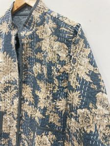 Veste d'hiver bohème unisexe en coton Kantha fait à la main manteau court Kantha à fleurs indiennes avec pardessus Style bohème pour femmes - Product Image 6