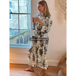 Robe Kimono en Coton Imprimé à la Main, Légère, Motif Floral, Tissu Respirant, ODM pour Usage Domestique, Peignoir de Nuit - Product Image 1