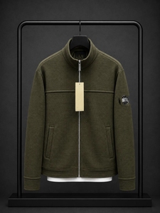 <b>Men's</b> <b>White</b> Cotton Puffer <b>Jacket</b> Stand Collar Zipper Closure Casual Knitted Solid Color Winter Wear Waterproof Nonwoven Front - Product Image 6
