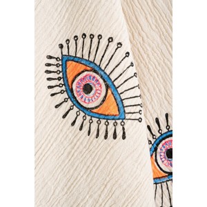 Toalla de Playa Varol Orgánica 100% Algodón Muselina Ecológica con Estampado de Ojos, Secado Rápido, Diseño a Rayas Suave para el Verano - Product Image 3