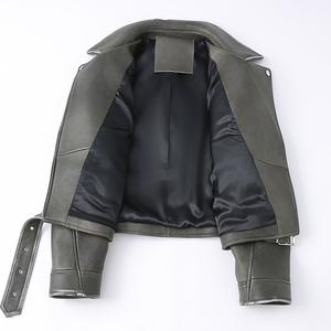 แจ็คเก็ตหนังสไตล์ไบค์เกอร์ขนาดใหญ่พิเศษสำหรับผู้หญิง พร้อมเข็มขัด สไตล์โมโต ซิปแบบวินเทจ - Product Image 4