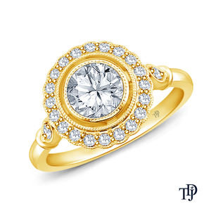 Bague semi-montée en or 14 carats avec accents halo et design milgrain complexe, vente en gros OEM, fabricant international de détail - Product Image 1