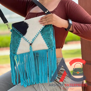 Bolso con flecos de cuero de piel de estilo occidental para mujer, bolso de cuero tallado con herramientas turquesa, bolsos de cuero de estilo bohemio - Product Image 1