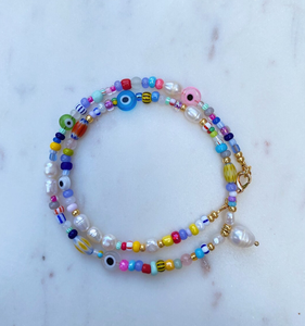 Trendy Multicoloured Beaded <b>Necklace</b> - <b>Colourful</b> Summer <b>Necklace</b> - Seed Bead Pendant <b>Necklace</b> Fringe Beaded Bandana - Product Image 2