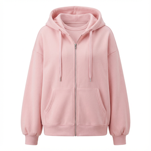 Sweat à capuche oversize décontracté pour femme, nouvelle conception très populaire, couleur unie, fermeture éclair, tendance, choix de plusieurs modèles - Product Image 4