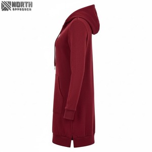 Venta al por mayor de vestido largo con capucha para las mujeres de encargo de las señoras de manga larga con cuello en V Vestidos con capucha 450 GSM Sudadera con capucha - Product Image 4