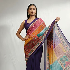 Nouveau design de sari de mariée lourd pour femmes, vêtements de soirée, avec broderie, travail de miroir, imprimé numérique sur toute la surface, en stock - Product Image 1