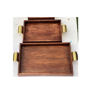 ถาดเสิร์ฟอาหารแบบวินเทจถาดใส่เงินทรงรีพร้อมฐานไม้มะม่วง - Product Image 2