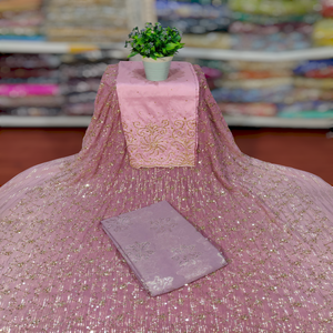 Tela de chifón Fransawi Dirac somalí de última moda y calidad superior con trabajo de cuentas de piedra sobre un patrón abstracto para ropa de boda. - Product Image 1