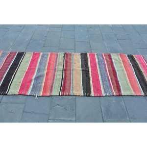 2.8x8.3 ft Vintage Kilim Rug, Turkish Rug, <b>Red</b> Plants & trees <b>Wool</b> Rug - Product Image 3