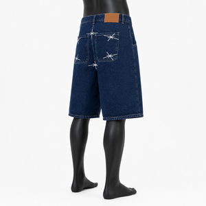 Pantalones Cortos de Mezclilla Holgados Personalizados para Hombre, Estilo Urbano, Lavado Oscuro, OEM, ODM, Marca Privada, Venta al Por Mayor - Product Image 5
