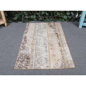 Alfombra vintage de 1.8x2.9 pies (55x89 cm), alfombra turca marrón con lunares - Product Image 4