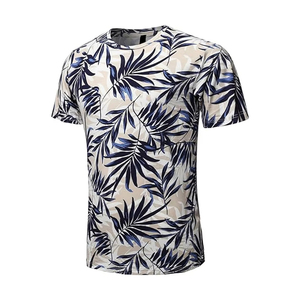 Camiseta de Manga Corta para Hombre con Estampado de Hojas de Palma Azules, Ropa Casual de Verano, Color Base Beige Claro - Product Image 4