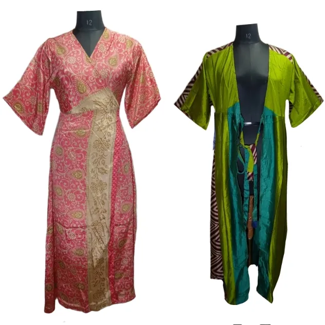 Gaun Saree Sutra Panjang Kasual Motif Bunga Penjualan Laris Bergaya Vintage untuk Wanita Musim Panas Gaun Modis Trendi Bergaya