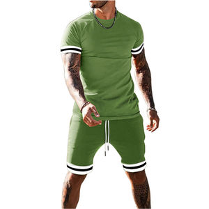 INCERUN Pigiama <span class=keywords><strong>da</strong></span> <span class=keywords><strong>uomo</strong></span> traspirante estivo leggero ed ecologico, pigiama comodo a maniche corte, pantaloncini, 2 pezzi, vestibilità regolare - Product Image 1