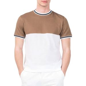 T-shirt pour homme en polyester à col en V, manches courtes, style hip-hop, avec bordure contrastante et impression sérigraphiée, doux, respirant, basique, décontracté, pour tous les jours - Product Image 1