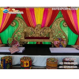 Stylish Mehndi <b>Party</b> Decor <b>Props</b> Online Pakistani Wedding Sangeet Event Stage Set Stunning Sangeet & Mehndi Night Stage Decor UK - Product Image 1