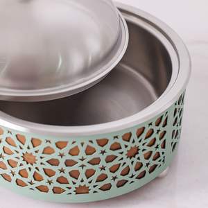 Mint Green Islamic Geometric Cutout Contemporary Arabesque Hot Pot Stainless Steel Interior Durable Wood Bottom <b>Food</b> <b>Warmer</b> 26cm - Product Image 2