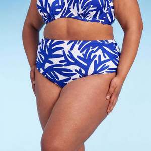Kona Sol Women's High Waist <b>Bikini</b> Bottom Blue 2X <b>Size</b> Custom Logo Premium Fruit Letter Print Cheeky Swimwear Beachwear <b>Set</b> - Product Image 1