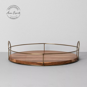 "Elegante bandeja de madera para servir con asas plateadas, duradera y elegante, perfecta para cenar o entretenerse, 14x10 pulgadas" - Product Image 4