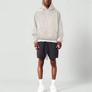 High Quality Oversized French Terry Pullover Sweat Hoodie Distressed <b>Sprayed</b> Dyed Embroidered Dropped Shoulders Blank Features - Product Image 5