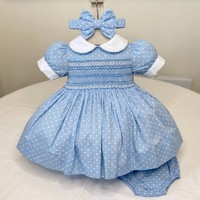 Jiefute Vente en gros Vêtements pour enfants smockés sur mesure Robe smockée à la main pour filles Combinaison florale pour bébé Bloomer Ensemble 3 pièces en coton