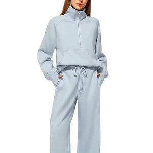 Nuevo Diseño con Cremallera, Chándales de Mujer de Alta Calidad con Encaje Bordado, 100% Algodón Felpa, Ropa Deportiva Urbana, Conjunto Largo de 2 Piezas, OEM - Product Image 5