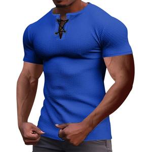 Camiseta de Manga Corta para Hombre, Cuello en V, 100% Algodón, Transpirable, Estilo Deportivo Informal, Diseño Liso, Verano - Product Image 1