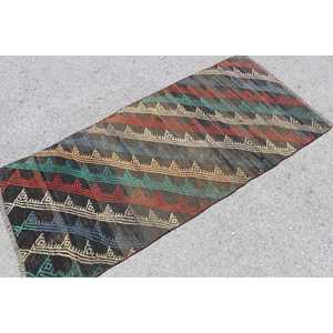 Tapis turc 2,6 x 5,8 pieds, tapis Kilim, tapis à bordure rouge en laine - Product Image 2
