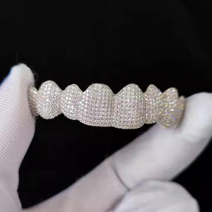 Parrilla de dientes de rapero personalizada chapada en plata de lujo Iced Out Diamond Grillz - Product Image 5